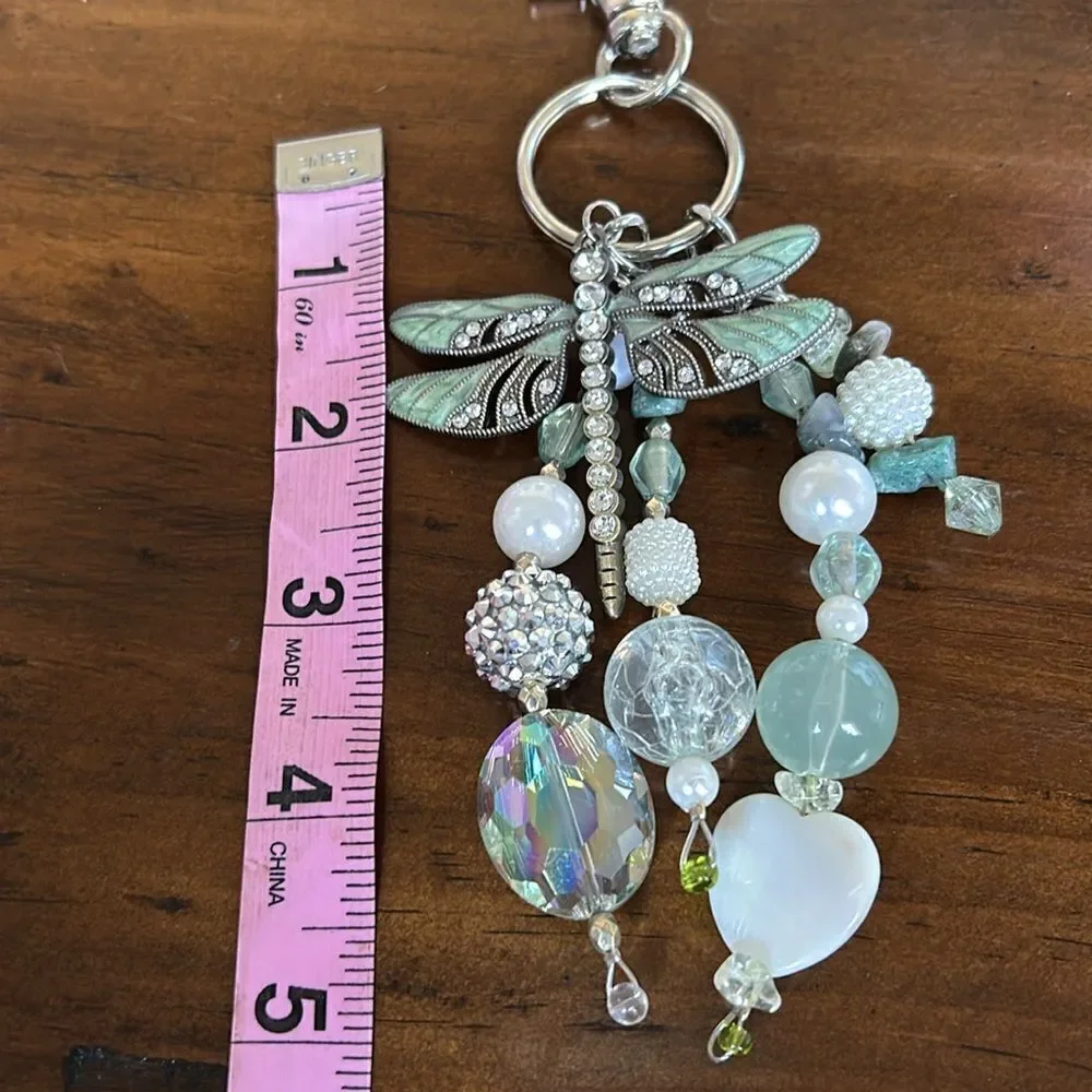 Hand made key chain dragonfly with stones NeW